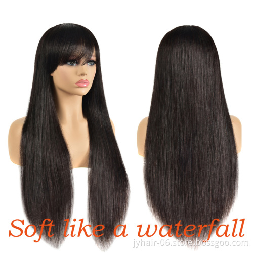 Wholesale Virgin Human Wigs With Bangs For Black Women, Non Lace Cheap Brazilian Remy Human Hair Wigs